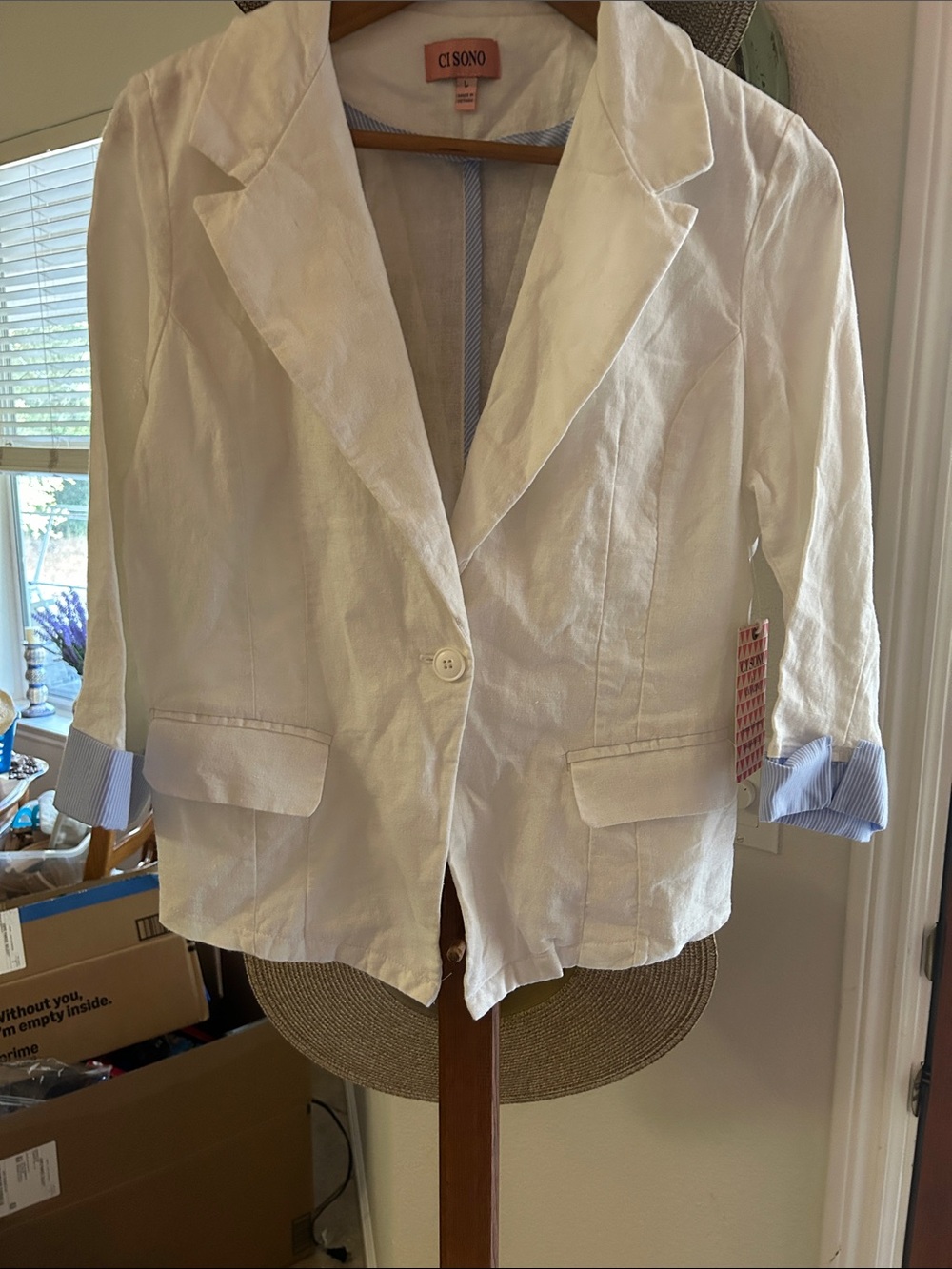 Ci Sono White Linen-Blend Single-Button Blazer
